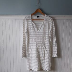Talbots XS‎ Swim Cover Up Beach Dress White Stripe Pullover Coastal